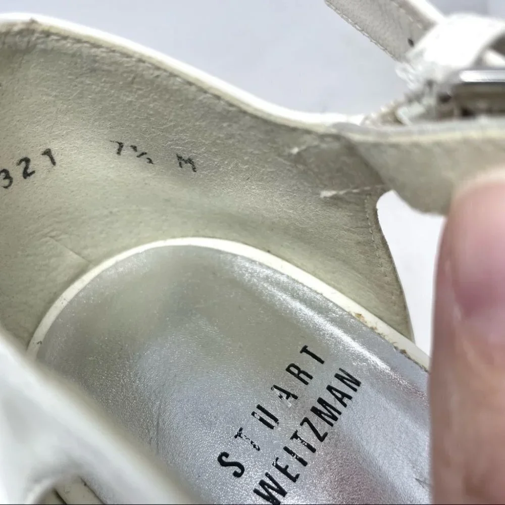 Stuart Weitzman White Patent Leather T Strap Perspex Platform Heels Size 7.5